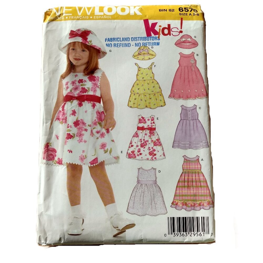 Girls Dress Sewing Pattern Size 3-8 Sundress Sleeveless Floppy Hat New Look 6579